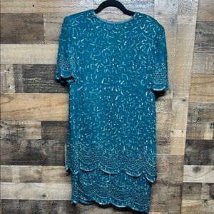 Vintage Brillante by J.A. Sequined Beaded two tier‎ dress Women's Size Large